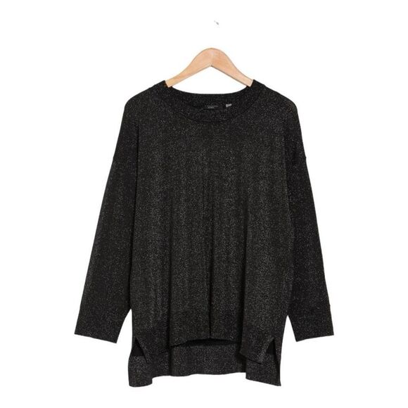 T Tahari metallic crew neck black sweater top high low size 3X NWT - Picture 3 of 7